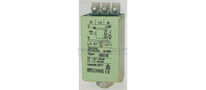 CD 400 70W-400W 4,6A 4-5kV SCHWABE HELLAS металл ножка+гайка 32х37х62 -ИЗУ