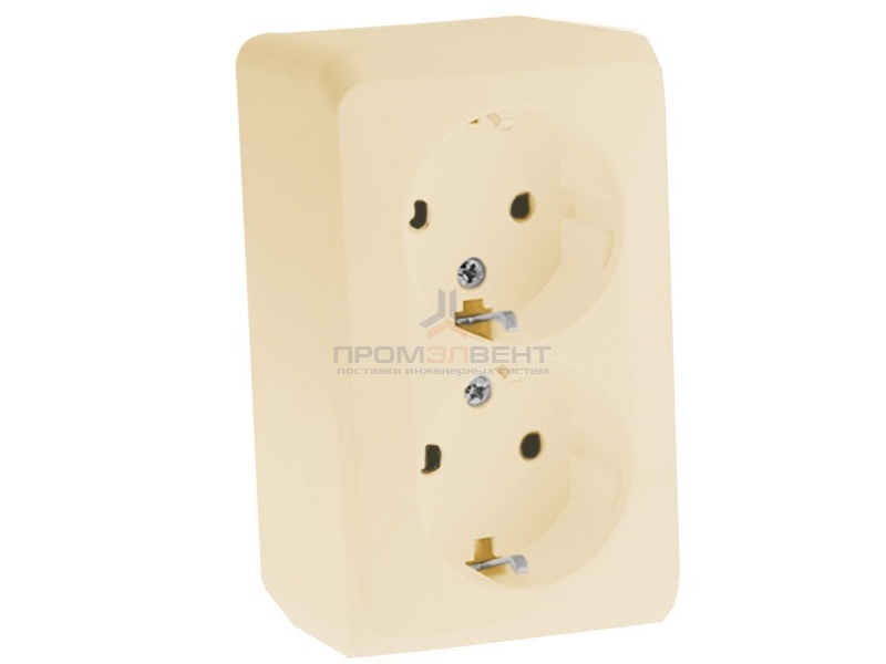 Розетка двойная с/з Этюд кремовая [уп 16шт]