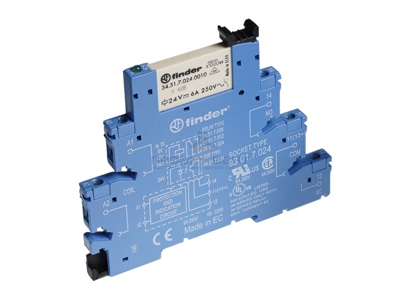 Электромеханическое реле Finder (EMR) с безвинтовыми клеммами 1 контакт, 6A чувствительная DC 24В