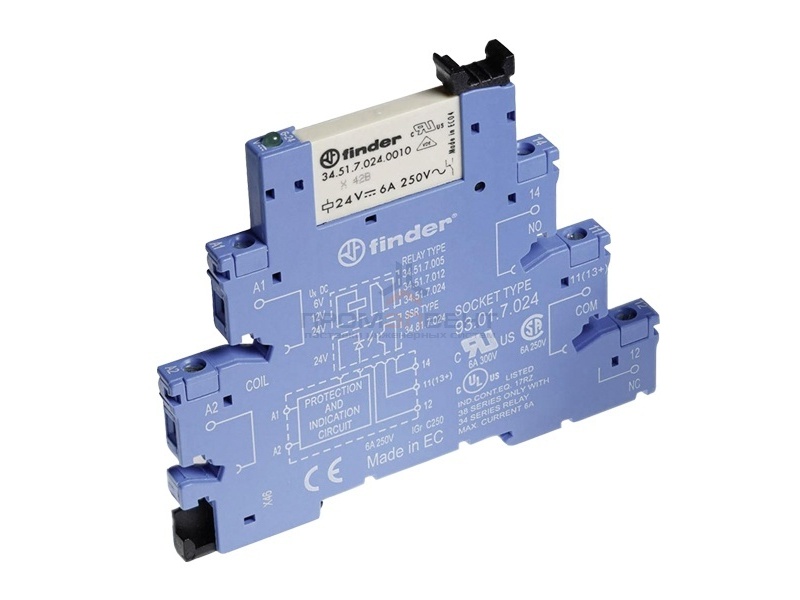 Электромеханическое реле Finder (EMR) с винтовыми клеммами 1 контакт, 6A чувствительная DC 24В
